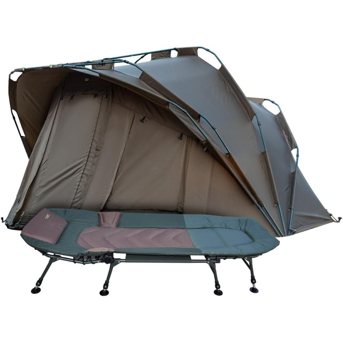 Намет MK-Angelsport Anglerset Fort Knox Dome 8-ніжне ліжко Великий короповий намет з водяним стовпом 10 000 мм, алюмінієвим каркасом, багатофункціональними дверима, підлогою та зручним рибальським ліжком.