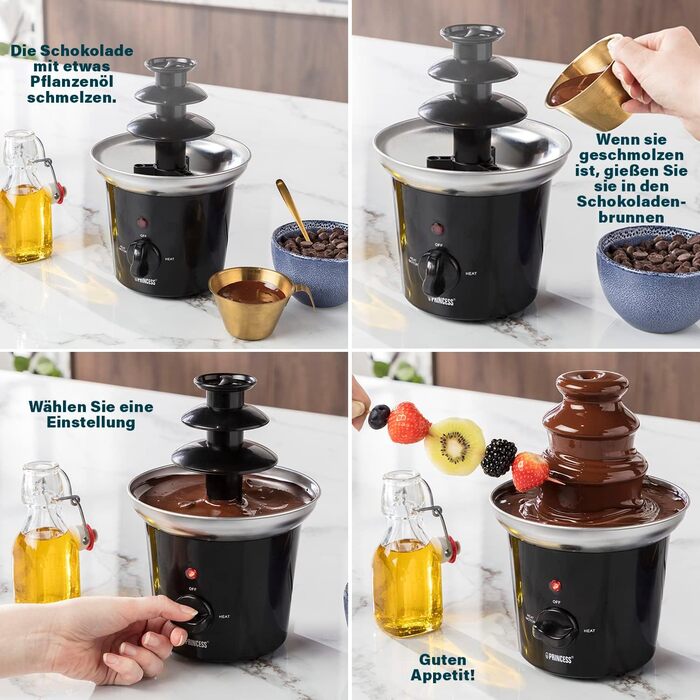 Шоколадний фонтан Princess - 3 рівня, функція збереження тепла, функція потоку, 0.4 л, 32 Вт, 01.292994.01.001, Чорний 0.4 літра