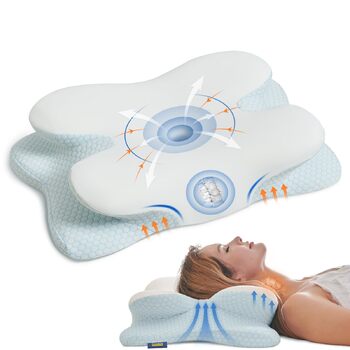 Подушка для шиї, подушка з піни з ефектом пам&39яті для сну на боці, спині та животі, ергономічна подушка для підтримки шиї з охолодженням, чохол, який можна прати, сертифікована Oeko-TEX, синьо-білий колір