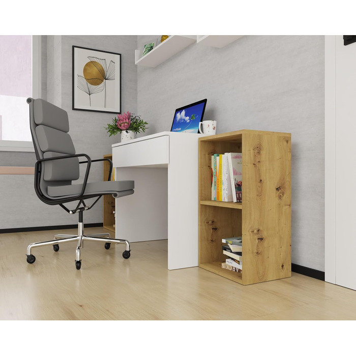 Книжкова шафа MARAND, що стоїть, 2 зони, дитяча кімната, вузька, вітальня, композитна деревина, дуб Artisan, 2 зони