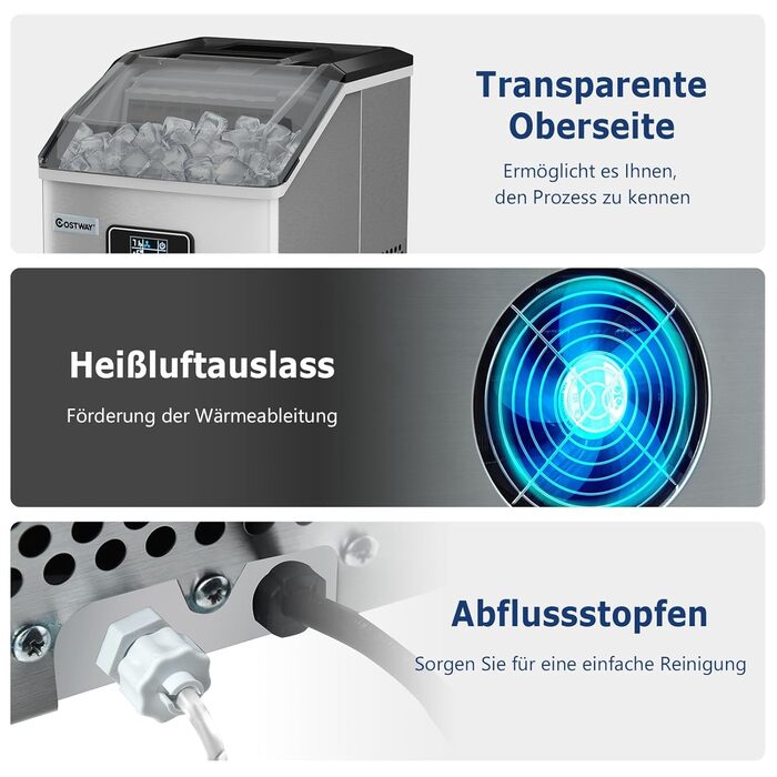 Машина для виробництва кубиків льоду COSTWAY 2.4 л, льодогенератор 18 кг за 24 години, льодогенератор 24 кубики льоду за 15 хвилин, льодогенератор з лопатою/таймером/функцією самоочищення