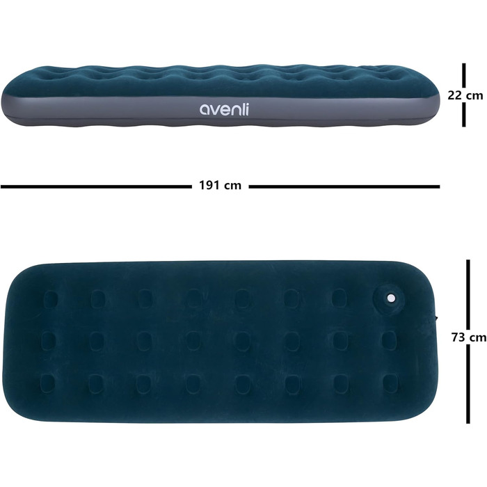 Надувний матрац AVENLI, надувне ліжко для кемпінгу з вбудованим ножним насосом для 1 особи, 1973x22 см, надувний матрац, гостьове ліжко, м&39яка спальна поверхня з флокованим чохлом, дорожнє ліжко для кемпінгу та дому