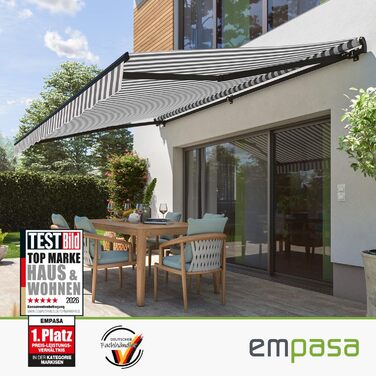 Ручний складаний тент empasa &39Start&39, сонцезахисний тент, алюміній/поліестер, повністю зібраний, різних розмірів та кольорів, 350 x 250, білий/антрацит, смужка