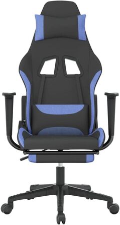 Геймерське крісло з підставкою для ніг, чорно-синє, тканинне, регульоване, ергономічне, для офісних та комп&39ютерних геймерів. З підставкою для ніг, чорно-синє.