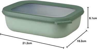 Контейнер Mepal Cirqula Rectangular для мікрохвильової печі та зберігання продуктів герметичний, підходить для холодильника та розігріву, 1000 мл колір Нордик сейдж