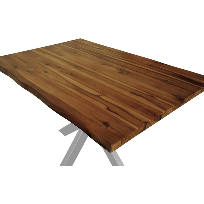 Обідній стіл SAM Harley 120 x 80 см Масив акації Медовий колір З натуральним краєм Срібна металева основа-павук Легкий у догляді стіл з натуральним краєм/Обідній стіл/Кухонний стіл 120 x 80 см Медовий/Срібний