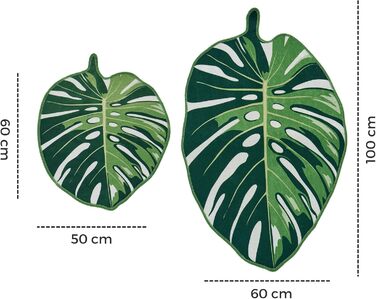 Килимок для ванної кімнати зеленого кольору з візерунком монстера комплект із 2 предметів, нековзний килимок для ванної, що миється, підходить для робота-пилососа, зелений килимок для ванної, килимок для ванної (з відворотом, 60 x 100 см - 50 x 60 см) зел