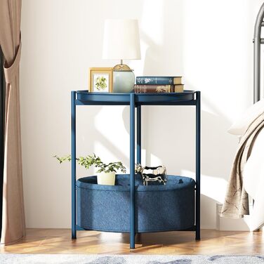 Круглий журнальний столик, маленький столик, металевий балконний столик, 2-ярусний диванний столик, журнальний столик з тканинним кошиком, тумбочка, столик для вітальні, журнальні столики для спальні, тераси, синій