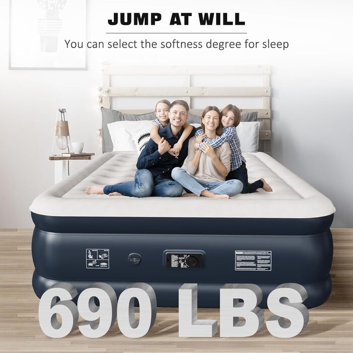 Надувний матрац NALONE для 2 осіб, самонадувальний матрац із вбудованим насосом, 203x152x46 см, надувається за 3 хвилини, надувний матрац для кемпінгу та домашнього використання