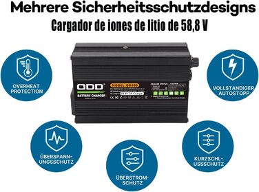 Зарядний пристрій QDD 58.8V 5A Li-ION з кількома захистами, підходить для літій-іонних акумуляторів 14S 52V, інтелектуальний зарядний пристрій