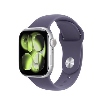 Розумний годинник Apple Watch Series 11 GPS 42 мм зі сріблястим алюмінієвим корпусом та спортивним ремінцем кольору туманно-фіолетового (S/M). Оцінка сну, фітнес-трекер, відстеження здоров&39я, завжди ввімкнений дисплей, водонепроникність. Корпус S/M 42 м