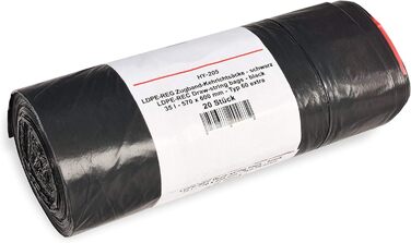 Сміттєві пакети Hypafol Тип 60 зі шнурком, 35 л Пакети для сміття для дому, саду та промисловості Надзвичайно міцні та стійкі до розривів Чорні надміцні сміттєві пакети з високоякісного матеріалу 200 шт. (10 рулонів) 35 літрів