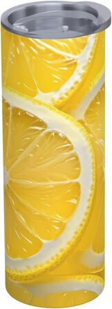 Кухоль з прямою трубочкою, 590 мл, скибочки лимона, принт, дорожній кухоль, підходить для кемпінгу, офісу та дому