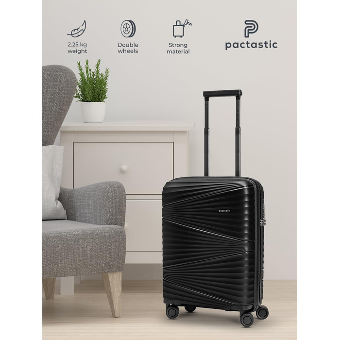 Ультралегка валіза для ручної поклажі з твердою оболонкою Маленький візок для ручної поклажі 39 x 20 x 55 см 41 літр Поліпропілен та TSA лише 2,25 кг (Колекція 02) Чорна металева валіза S (55 см)