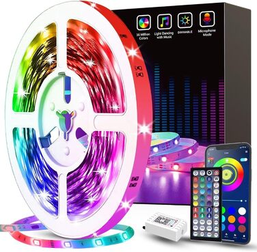 Світлодіодна стрічка Tenmiro RGB світлодіодна стрічка з пультом дистанційного керування та керуванням APP, синхронізована з музикою світлодіодна стрічка з регулюванням яскравості та зміною кольору, підходить для кімнати, дому, вечірки, святкового оформлен