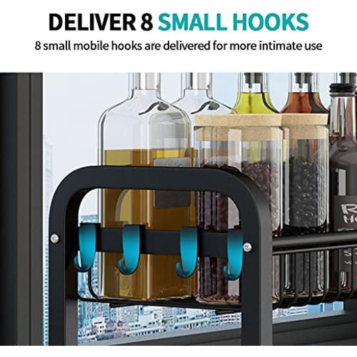 Підставка для спецій з нержавіючої сталі, не потребує свердління, органайзер з 8 гачками для пляшок зі спеціями, банок, пляшок з олією, коморне зберігання (2 рівні)