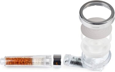 Лійка для душу EASYmaxx Wellness з мінеральними кульками та 3 режимами струменя води Зберігає 30 води за рахунок збільшення напору води приблизно на 50. 344 мікронасадки, функція природного фільтра для води, для всіх зєднань 1/2 дюйма