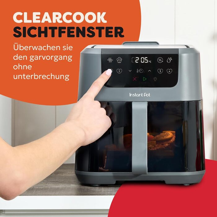 Аерофритюрниця Instant Pot Vortex Compact Truffle, 5 л, 4-в-1 фритюр, сушіння, випікання, розігрів, антипригарне покриття, сіра