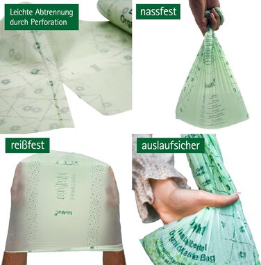 Компостовані пакети для біовідходів bioMat об&39ємом 10 л з ручкою для перенесення, 104 пакети, преміальна якість, сертифіковані DIN, кліматично нейтральні, зроблені в Німеччині