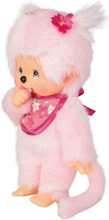 Оригінальна лялька Monchhichi Вишня в цвіту, плюшева фігурка з нагрудником та косичками з квітами, м'яка іграшка рожевого кольору, приблизно 20 см, 767020 -
