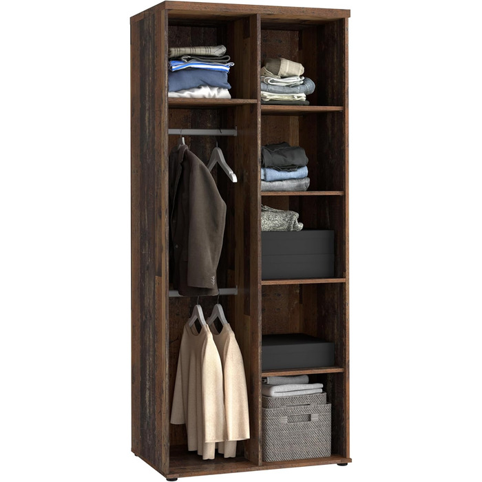 Гардероб Forte Winnie 80, рустикальна шафа з орними дверима, 2-дверна, полиці, простора, декор Old Wood Vintage під дерево/імітація бетону темно-сірий, 79,9 см завширшки x 189 см заввишки x 53,7 см темно-коричневий/сірий