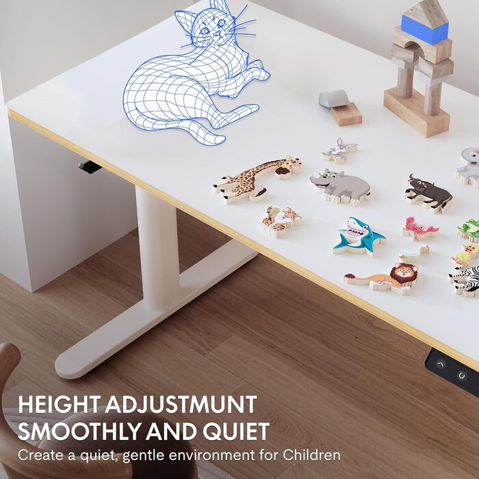 Дитяча парта FLEXISPOT, електрична парта з регулюванням висоти 120 x 60 см, для дітей від 6 років, ергономічна стільниця, вантажоп
