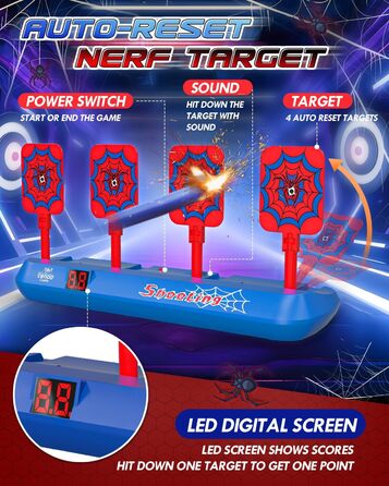 Мішень Lehoo Castle Nerf, мішень Nerf електрична з пінопластовими стрілами для дартсу, 4 мішені з автоматичним скиданням мішені для Nerf з вогнями, звуками, подарунок для хлопчиків