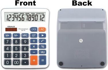 Кишеньковий калькулятор OSALO з великими кнопками, великим дисплеєм, сонячним екраном, 12-розрядним настільним калькулятором, офісним калькулятором для людей похилого віку (OS-5M), синього кольору, 5M