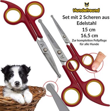 Ножиці для собак Hundefreund - Набір з 2 ножиць для грумінгу собак - Ножиці для грумінгу собак з нержавіючої сталі із заокругленими кінчиками - Ідеально підходить для догляду за лапами та стрижки шерсті