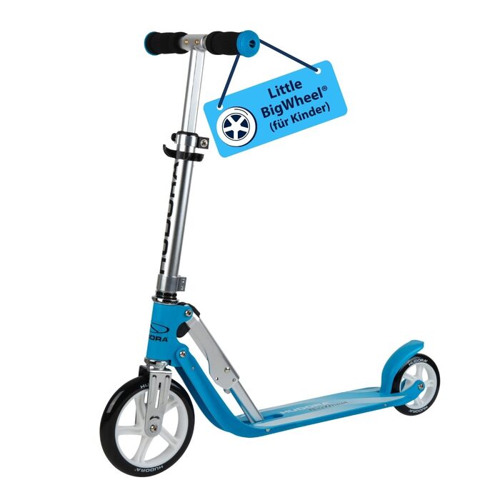 Дитячий самокат HUDORA Little BigWheel безпечний алюмінієвий міський самокат для дітей від 3 років, регульована висота, складаний механізм, навантаження до 100 кг, великі колеса, небесно-блакитний