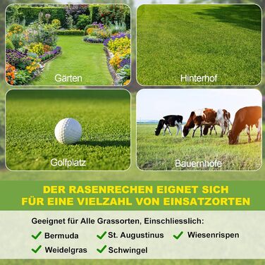 Гребінь для вирівнювання газону Rasenrechen 45x25 см з регульованою ручкою 2 м та системою обертання, зручний та економічний інструмент для вирівнювання газону на подвір'ї, в саду та на гольф-полі