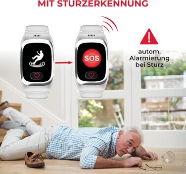 Годинник James B8 для екстрених випадків та безпеки для людей похилого віку GPS, виявлення падіння, кнопка SOS, монітор серцевого ритму, функції для здоров&39я, сімейний додаток, гучний будильник чорний/білий вкл. SIM-картку та 2 місяці безкоштовного тари