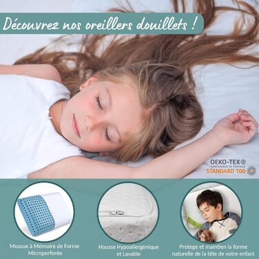 Дитяча подушка SAMPUR мікроперфорована піна з пам'яттю гіпоалергенний чохол, який можна прати