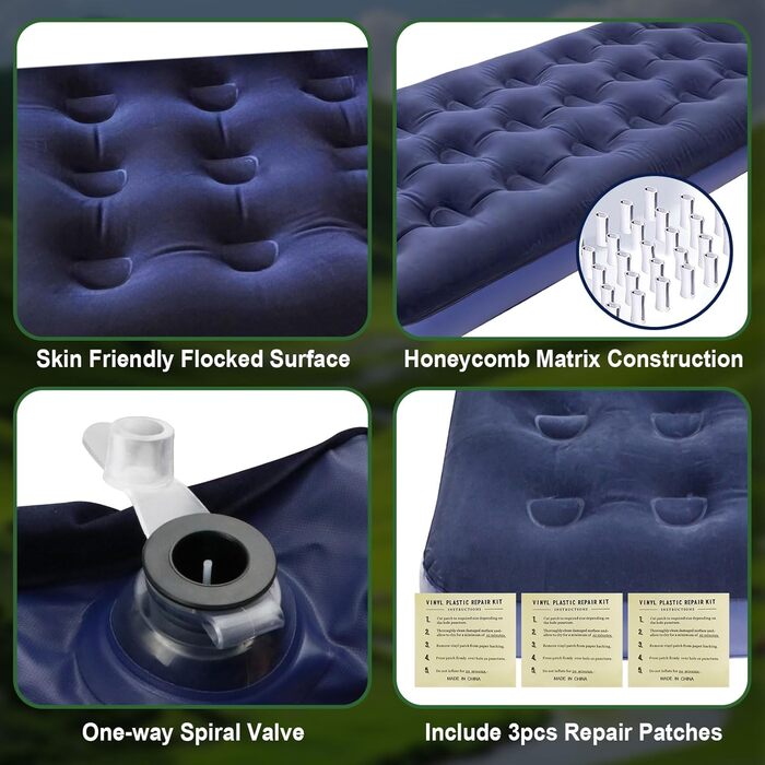 Комплект самонадувних надувних матраців Anesty, кемпінговий надувний матрац для 1 особи з вбудованим повітряним насосом, портативний надувний матрац, ідеально підходить для подорожей, активного відпочинку та гостей