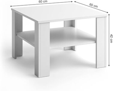 Журнальний столик Vicco Homer, журнальний столик з полицею, білий, 60 x 60 см Білий 60x42x60 см