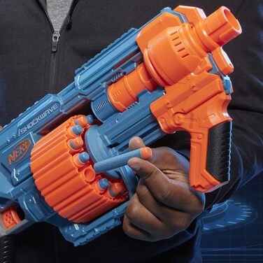 Бластер Nerf Elite 2.0 Shockwave RD-15, 30 дротиків Nerf, обертовий барабан на 15 дротиків, швидкий вогонь з помповим механізмом, з можливістю розширення, упаковка без розчарувань