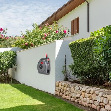 Шланг на котушці LEHMANN 10 м, для настінного монтажу, садовий шланг з переносною системою змотування, включає 2 м підвідного шланга, зєднувачі 1/2 та 3/4