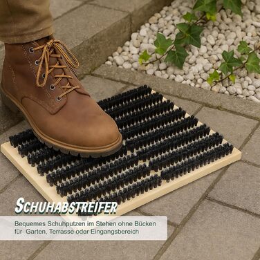 Скребок для взуття Relaxdays, нековзна основа, міцна щетина PP, для використання на вулиці та всередині приміщень, килимок-щітка, дерево, натуральний