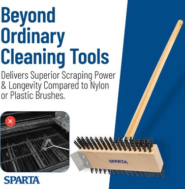 Щітка для гриля Carlisle 4002600 Broiler Master, вугільна сталь, довжина 77,5 см, ручка та основа з твердого дерева, натуральний колір