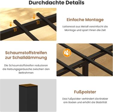 Ліжко 120x200 см зі світлодіодним освітленням та 2 USB 2 розетками змінного струму. Металевий каркас ліжка 120x200 з металевим каркасом та дерев&39яним узголів&39ям з місцем для зберігання речей, каркас двоспального ліжка. Міцне та стійке. Легке складання