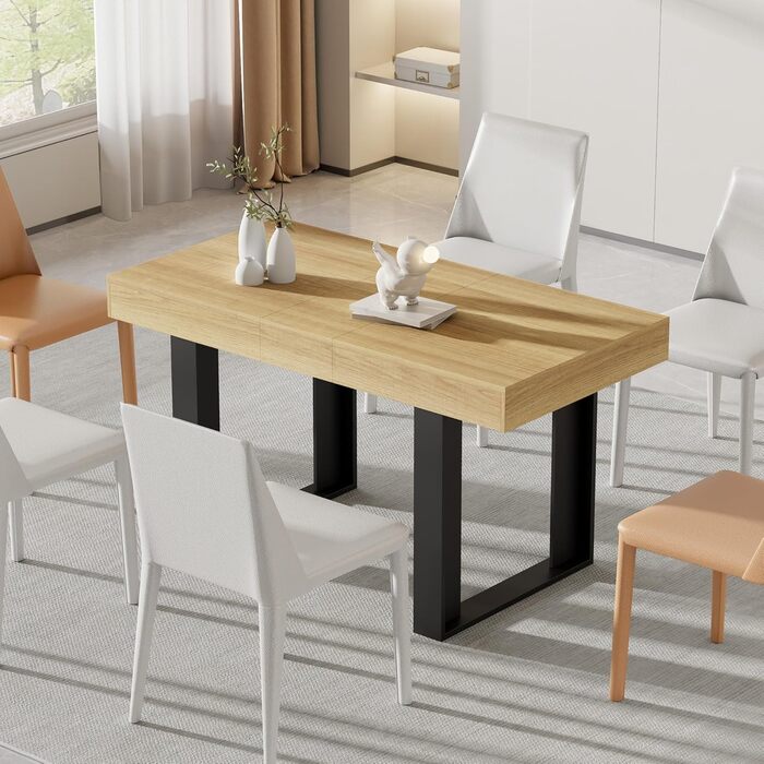 Розсувний обідній стіл 120-160 см, сучасний дерев&39яний обідній/кухонний стіл для 2-6 осіб, довгий розсувний обідній стіл, великий конференц-стіл для вітальні/їдальні (натуральний)