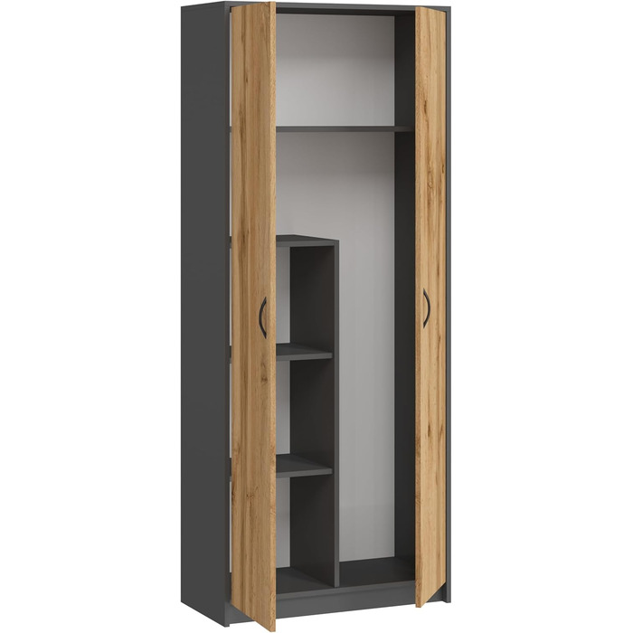 Шафа для мітл - Шафа для прибирання, побутова шафа - 74x35x180 см - Практична багатоцільова шафа, універсальна шафа для мітл, пилососа, засобів для чищення - Dino Graphite/Oak Wotan Graphite / Oak Wotan