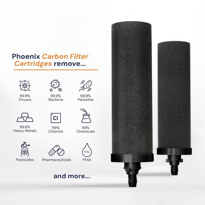 Літровий гравітаційний фільтр для питної води та очисник із нержавіючої сталі з 2 картриджами Phoenix Carbon для води, краном із нержавіючої сталі та пляшкою для води з підставкою з тикового дерева., 6-