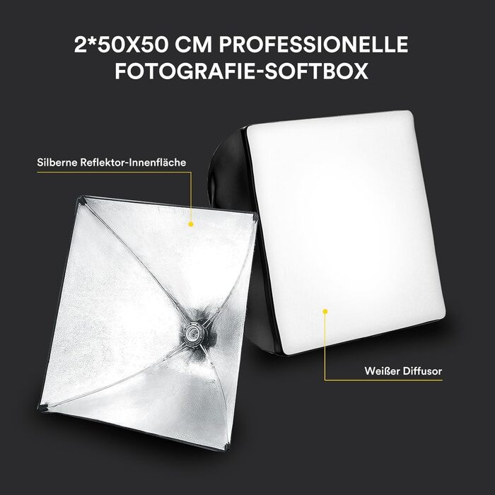 Вт LED Softbox Photo Studio Set, 50 x 50 см Photo Light з лампочкою 5500 K і штативом для портретної зйомки, потокової передачі ігор, відеозйомки YouTube Модель PS70, 2 шт., 50