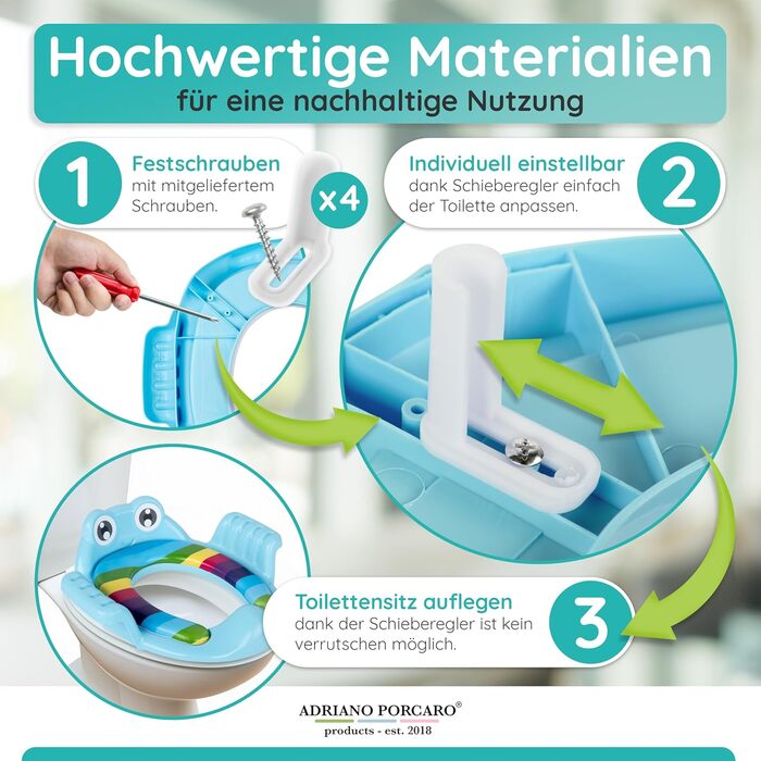 Дитяче сидіння для унітазу - Зручний для дітей дизайн жабки I Дитяче сидіння для унітазу із захистом від бризок I Легко встановити