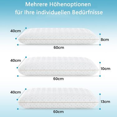 Подушка BedStory з гелевої піни з ефектом пам&39яті 60x40, висота 13 см, м&39яка подушка для сну на боці, ергономічна подушка зі знімним та пральним чохлом, сертифікована Oeko-Tex подушка Visco 60x40x13 см