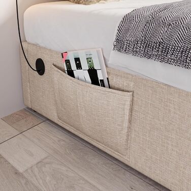 М&39яке ліжко 140x200 см без узголів&39я, ліжко з місцем для зберігання речей, двоспальне ліжко, каркас ліжка з рейковою основою по всій поверхні, лляне, функціональне ліжко, без матраца (натуральний), 140x200 см