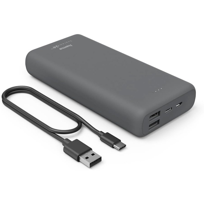 Зовнішній акумулятор з USB C 2 шт. USB A, сертифікований Power Pack, акумулятор для мобільного телефону, планшета, Bluetooth-колонок тощо, портативний зарядний пристрій маленький і потужний) сірий, 24000mAh (