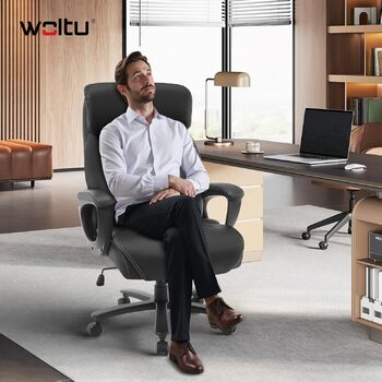 Офісне крісло WOLTU, крісло керівника, 150 кг, ергономічне велике комп&39ютерне крісло, офісне крісло з підголівником для офісу, ігрової кімнати або конференц-залу, штучна шкіра, чорний колір