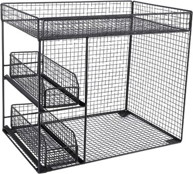 Мобільний візок для зберігання Aramox на 3 рівні з висувними шухлядами, міцний металевий кухонний візок на колесах для організації офісу, вітальні, гаража (чорний)